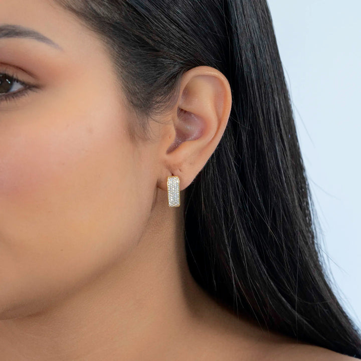 The Minimalist White CZ Square Hoops Earrings, 925 Sterling Silver & Gold Plated