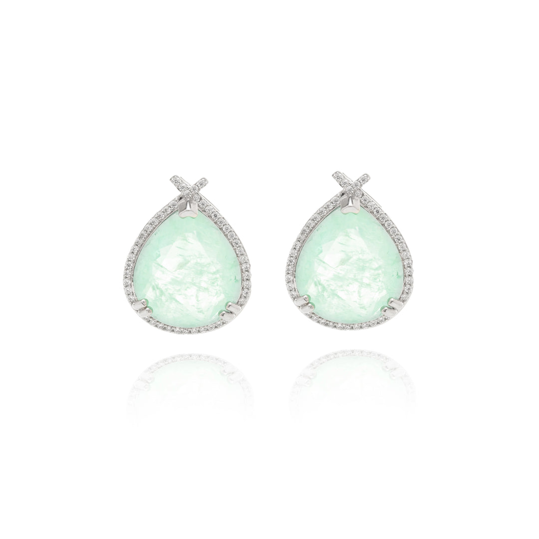 Colombian Emerald Fusion Stone & White Zirconia Pear Drop Earrings, 925 Sterling Silver  (16x13mm)