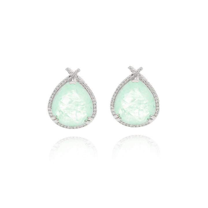 Colombian Emerald Fusion Stone & White Zirconia Pear Drop Earrings, 925 Sterling Silver  (16x13mm)