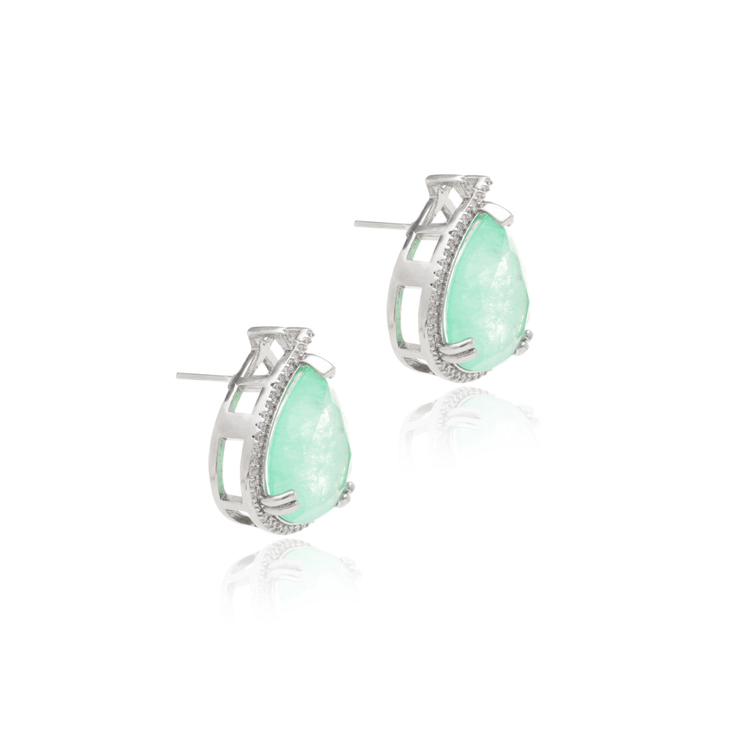 Colombian Emerald Fusion Stone & White Zirconia Pear Drop Earrings, 925 Sterling Silver  (16x13mm)