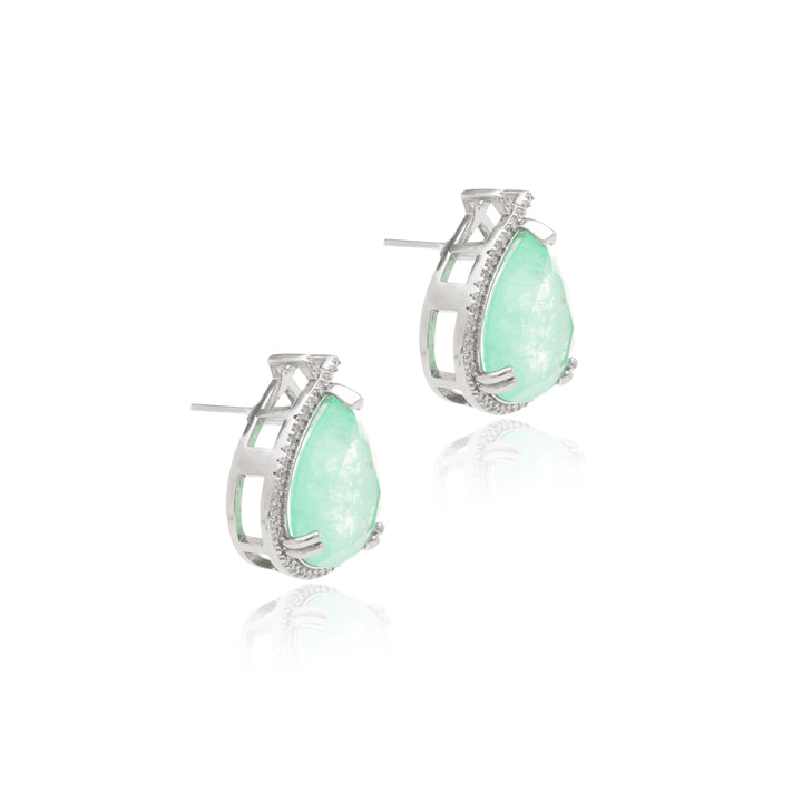 Colombian Emerald Fusion Stone & White Zirconia Pear Drop Earrings, 925 Sterling Silver  (16x13mm)