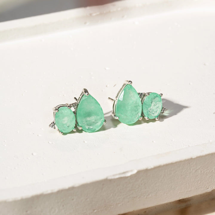 Colombian Emerald Fusion Ear Cuff Earrings & Necklace Set, 925 Sterling Silver