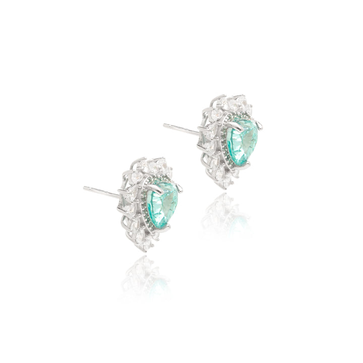 Crushed Ice-Cut Sky Blue Crystal & White Zirconia Heart Earrings, 925 Sterling Silver