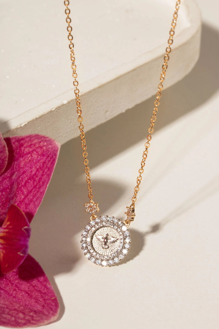 Divine Holy Spirit Necklace with White Zirconia 50cm, 18k Gold Plated
