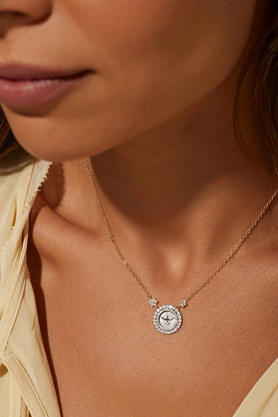 Divine Holy Spirit Necklace with White Zirconia 50cm, 18k Gold Plated