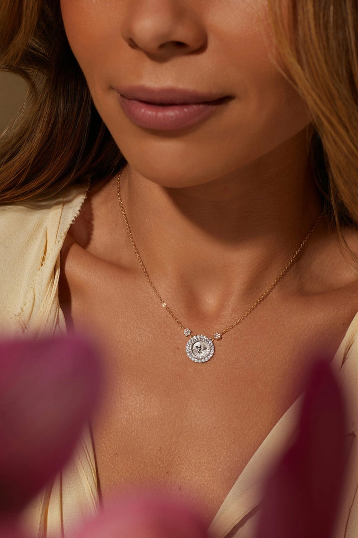 Divine Holy Spirit Necklace with White Zirconia 50cm, 18k Gold Plated