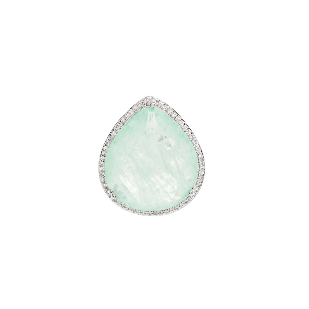Drop Colombian Emerald Fusion Ring, Rhodium Plated