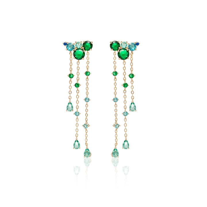 Emerald & Topaz Crystal Chain Earrings, 18k Gold Filled