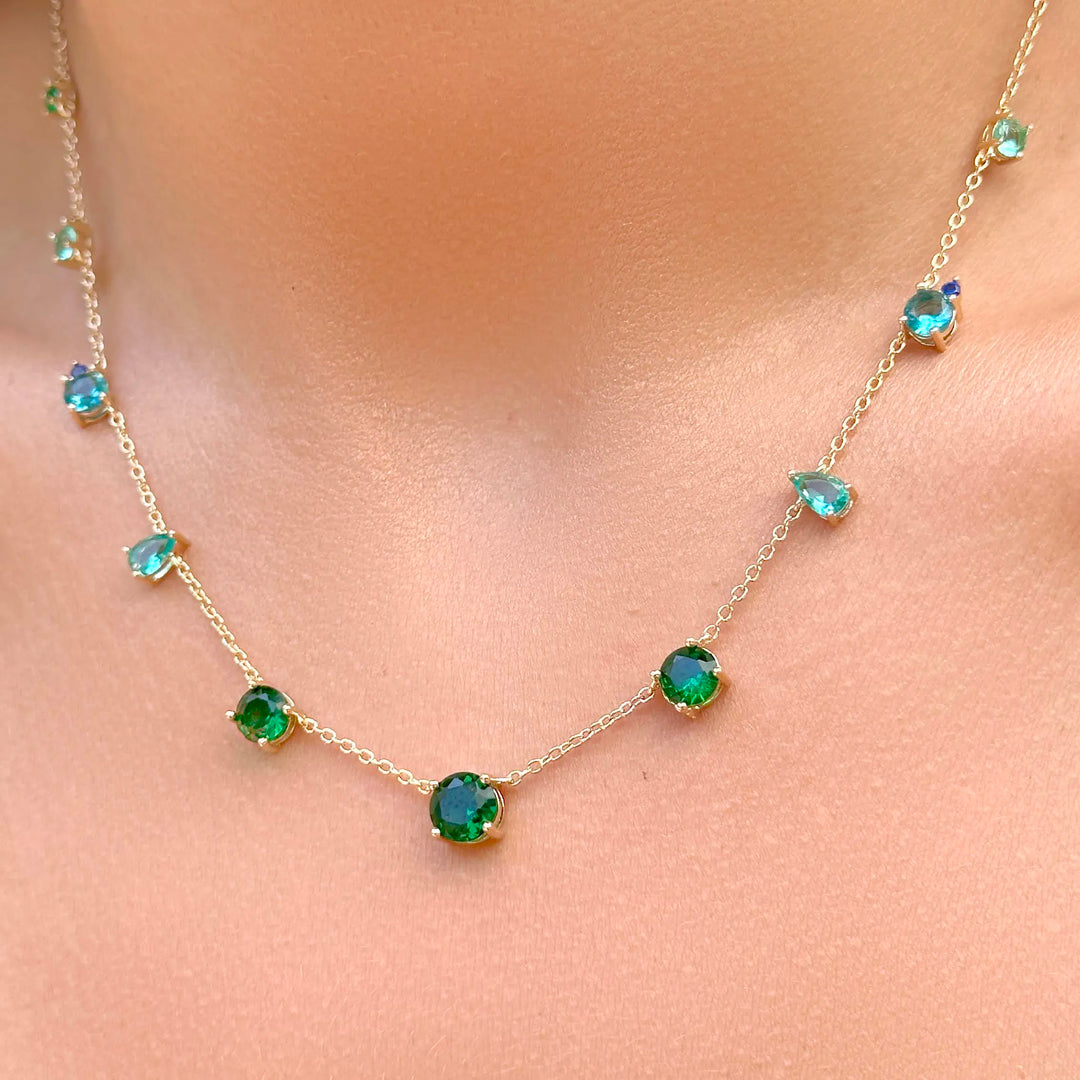 Emerald & Topaz Crystal Necklace, 18k Gol Filled