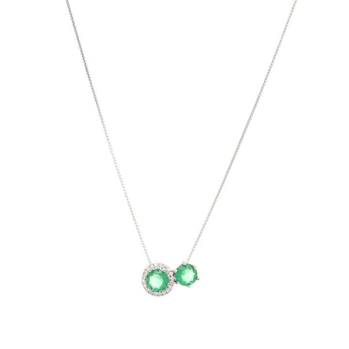 Emerald Crystal & White Zirconia Round Pendant Necklace, 925 Sterling Silver