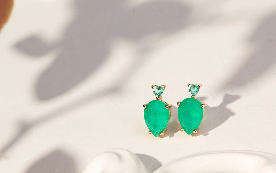 Emerald Fusion Stone & Paraiba Crystal Petite Pear Drop Earrings, 18k Gold Filled
