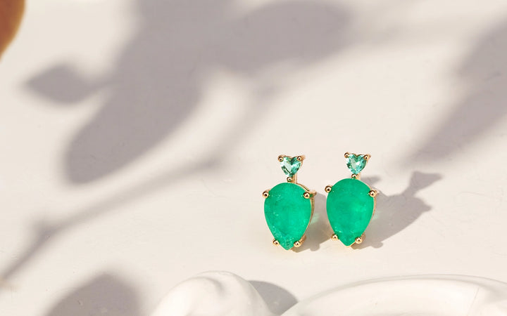 Emerald Fusion Stone & Paraiba Crystal Petite Pear Drop Earrings, 18k Gold Filled