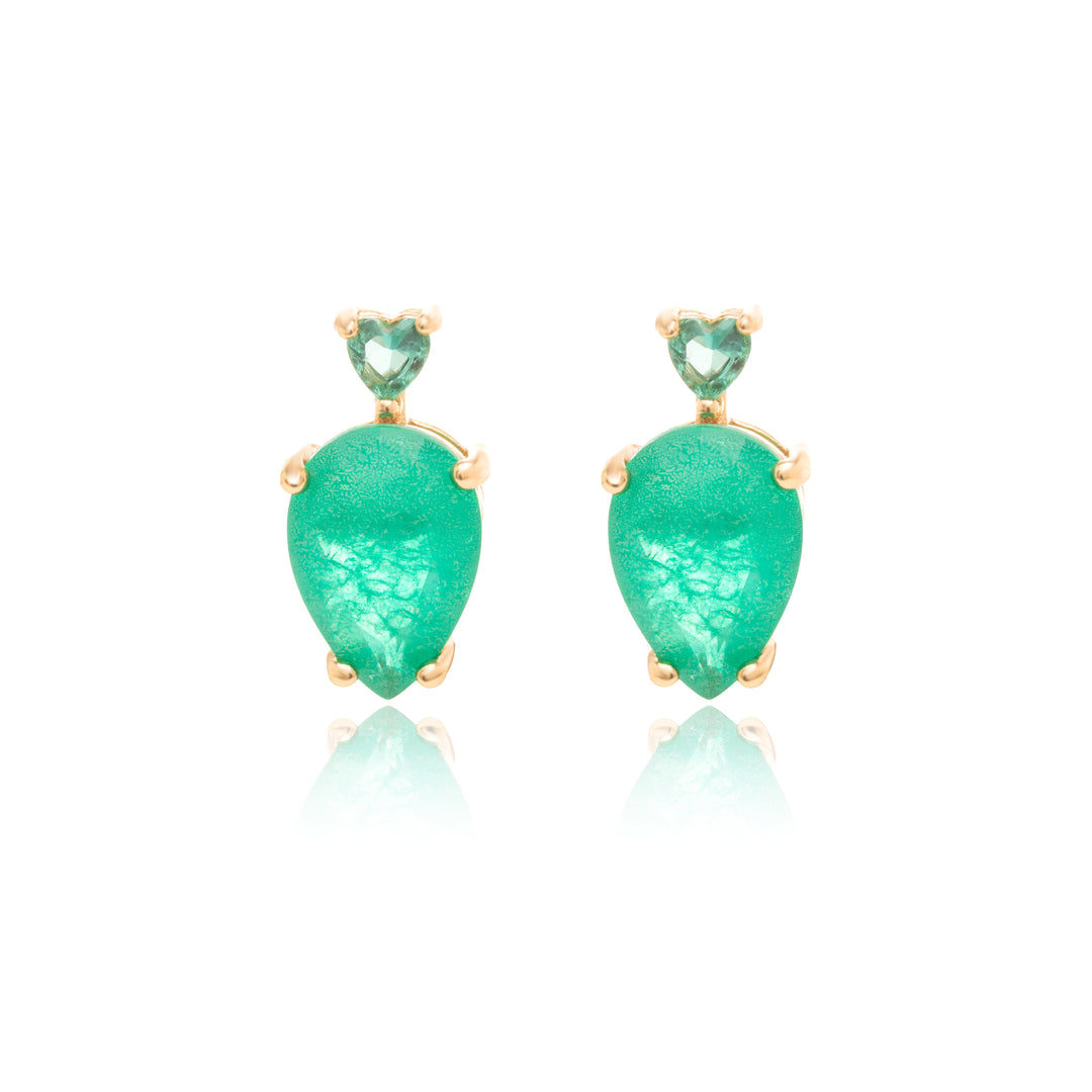 Emerald Fusion Stone & Paraiba Crystal Petite Pear Drop Earrings, 18k Gold Filled