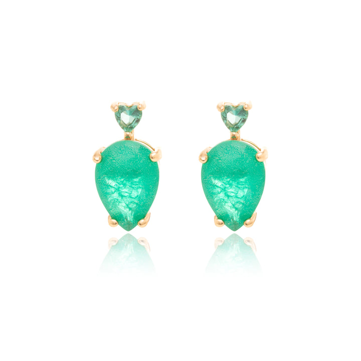 Emerald Fusion Stone & Paraiba Crystal Petite Pear Drop Earrings, 18k Gold Filled