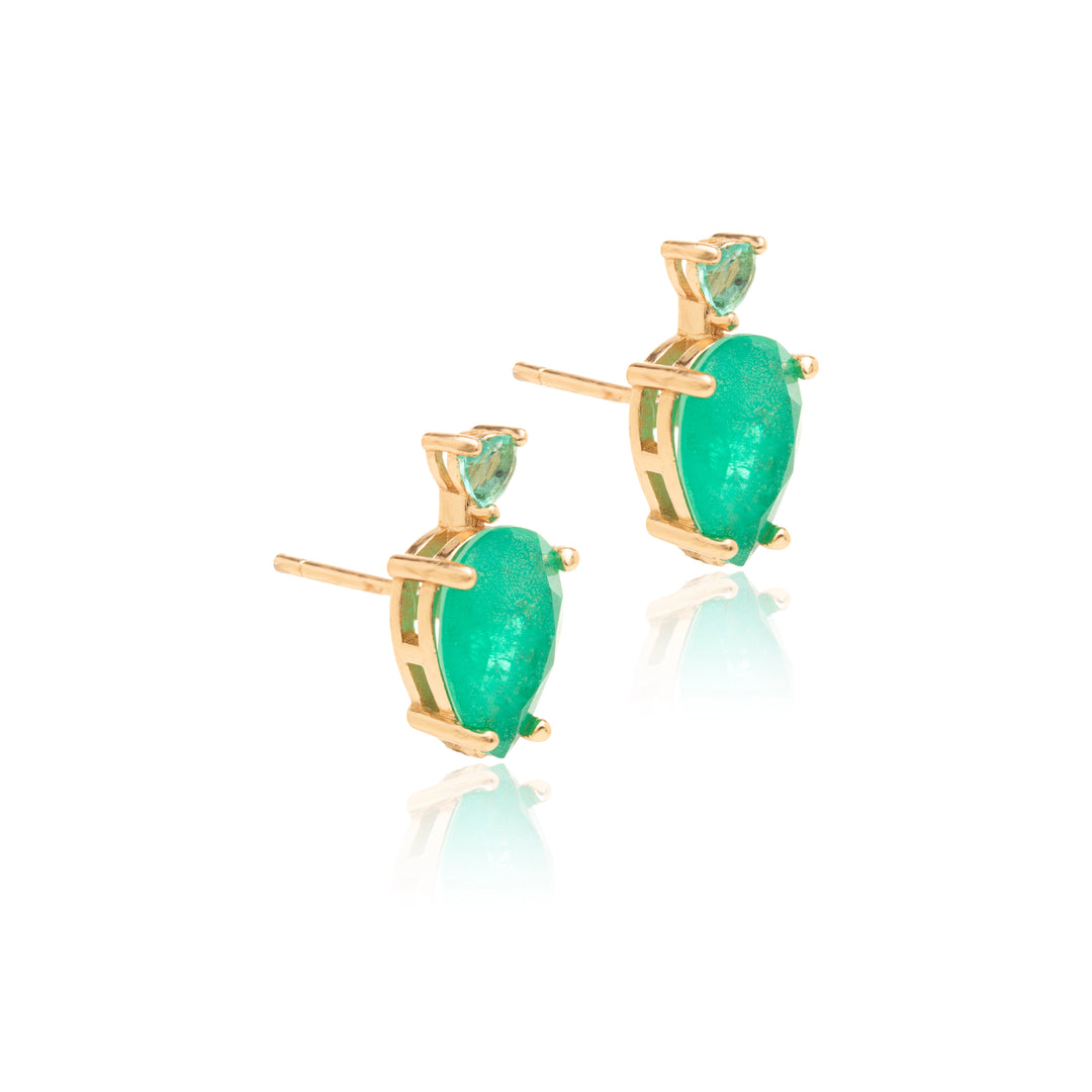 Emerald Fusion Stone & Paraiba Crystal Petite Pear Drop Earrings, 18k Gold Filled