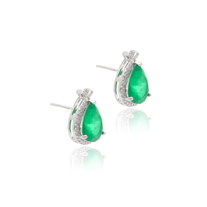 Emerald Fusion & White Zirconia Pear Drop Earrings, 925 Sterling Silver