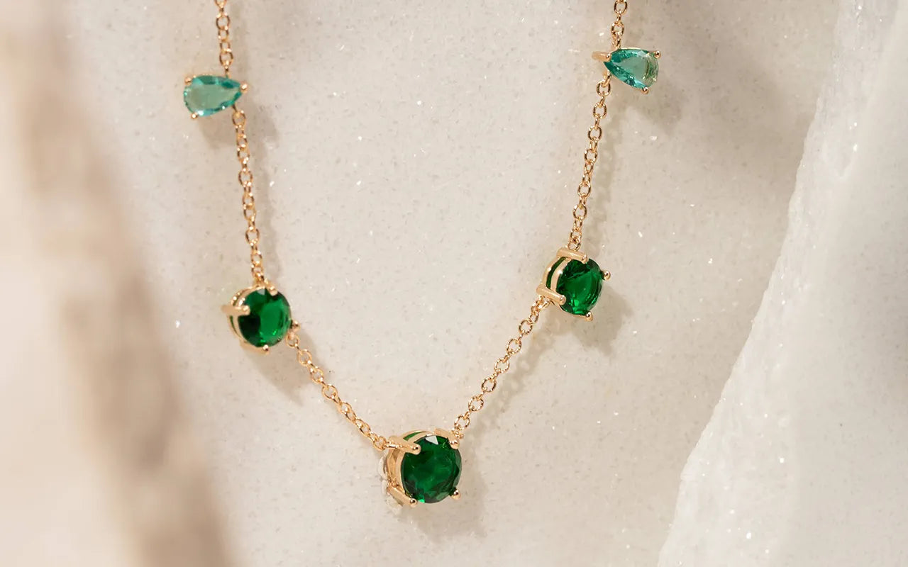 Emerald, Paraiba & Topaz  Crystal Necklace, 18k Gold Filled, Elladora Store Australia