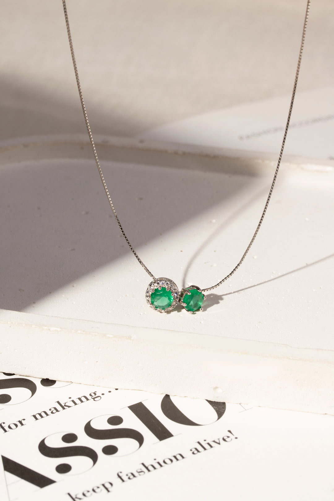 Emerald Crystal Round Stud Earrings & Pendant Necklace Set, 925 Sterling Silver