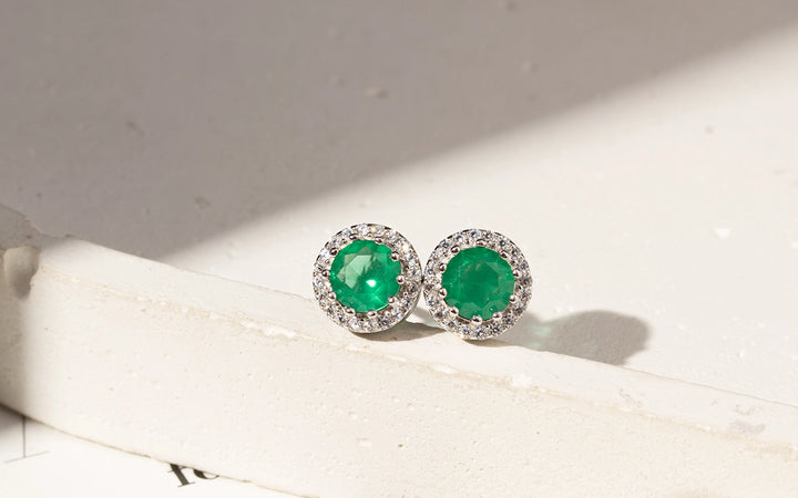 Emerald Crystal Round Stud Earrings & Pendant Necklace Set, 925 Sterling Silver