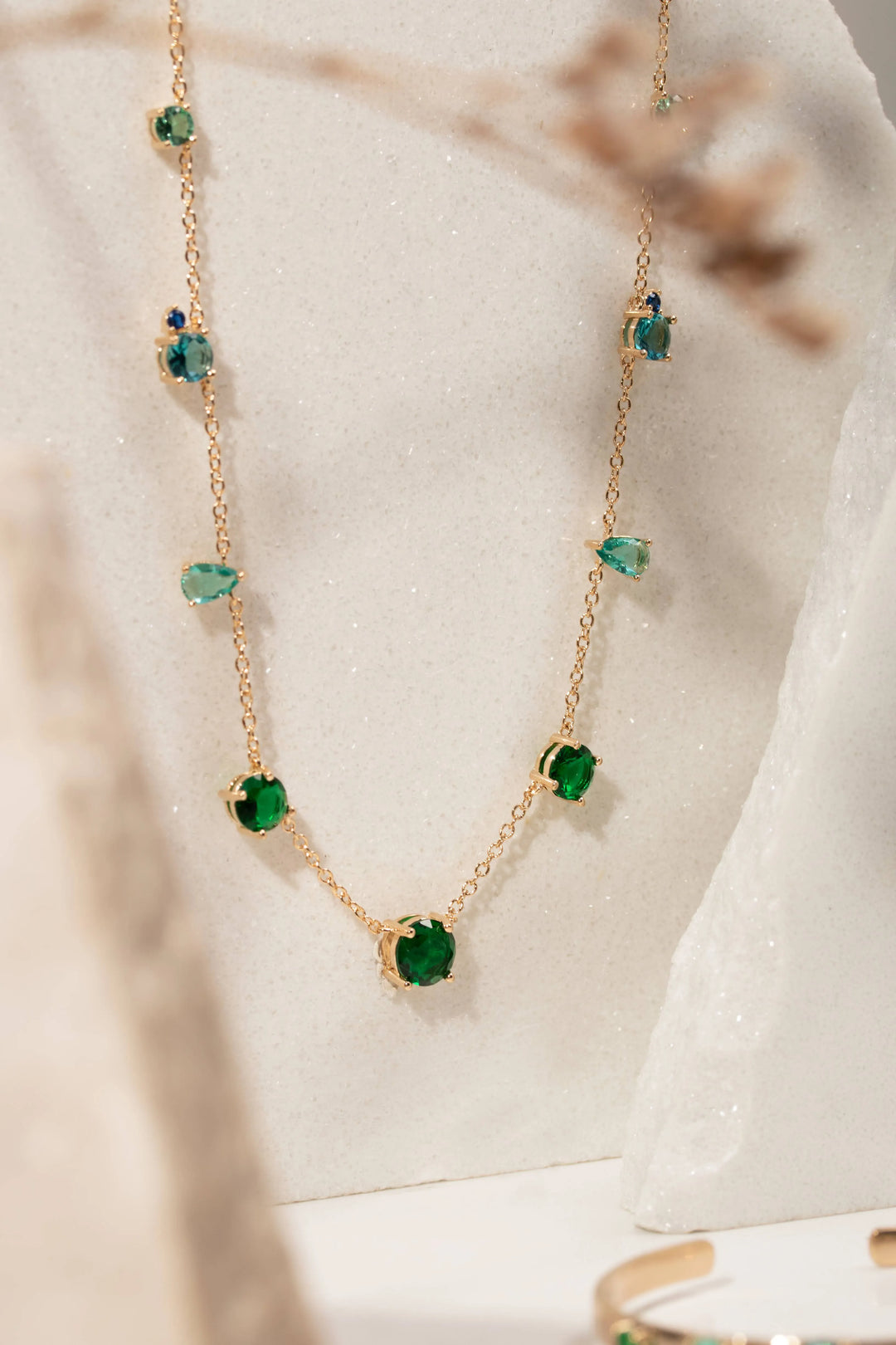 Emerald, Paraiba & Topaz  Crystal Necklace, 18k Gold Filled, Elladora Store Australia