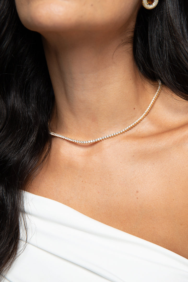 Full Tennis White Zirconia Necklace Ball Bezel Necklace, 18k Gold Filled