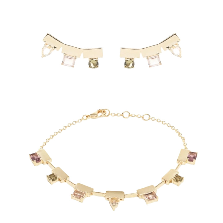 Geometric Crystals Ear Cuff & Bracelet Set, 18k Gold Filled