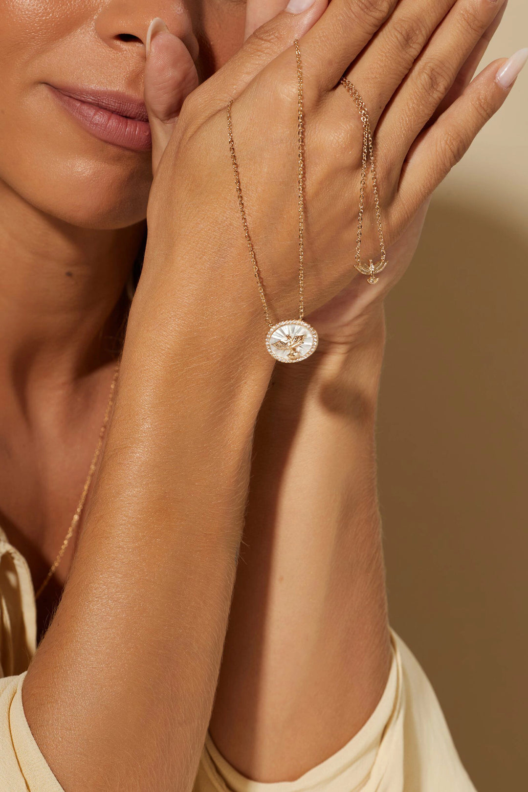 Holy Spirit Scapular Necklace with Mother of Pearl & White Zirconia 70cm, 18k Gold Plated