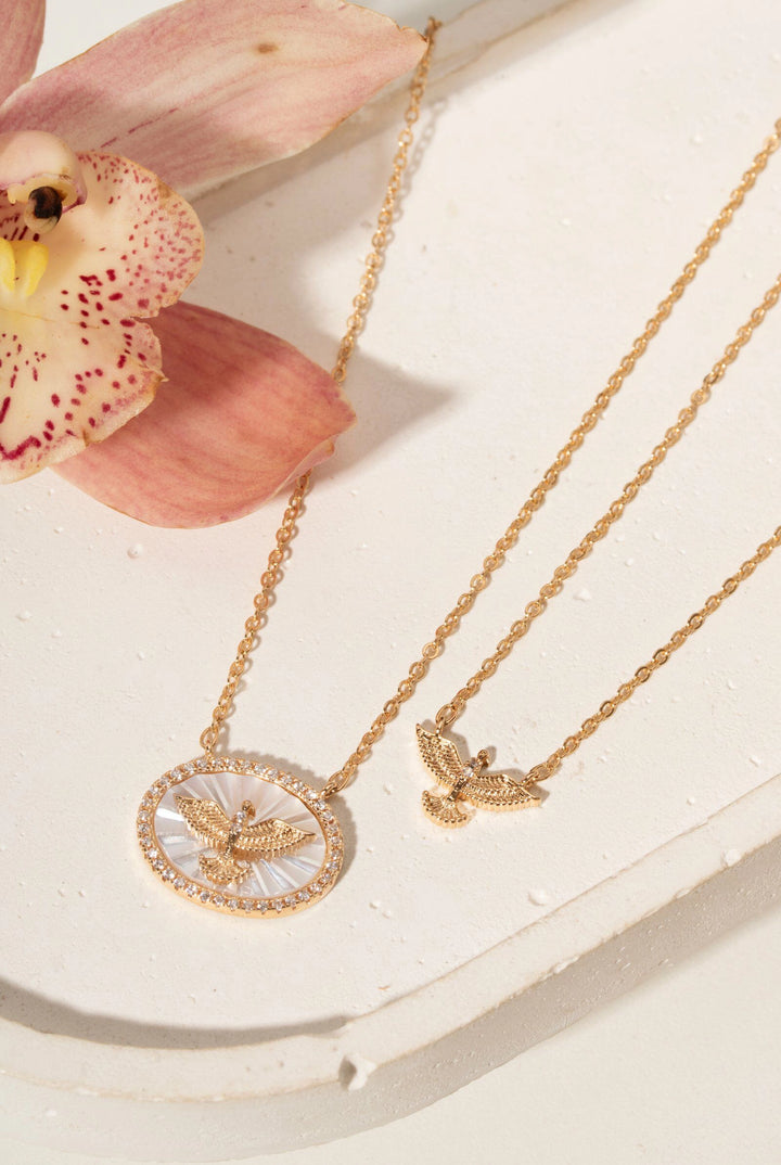 Holy Spirit Scapular Necklace with Mother of Pearl & White Zirconia 70cm, 18k Gold Plated