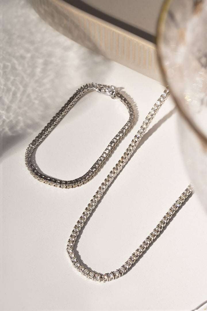 Lemon Zirconia Tennis Bracelet and Necklace Set, Rhodium Plated