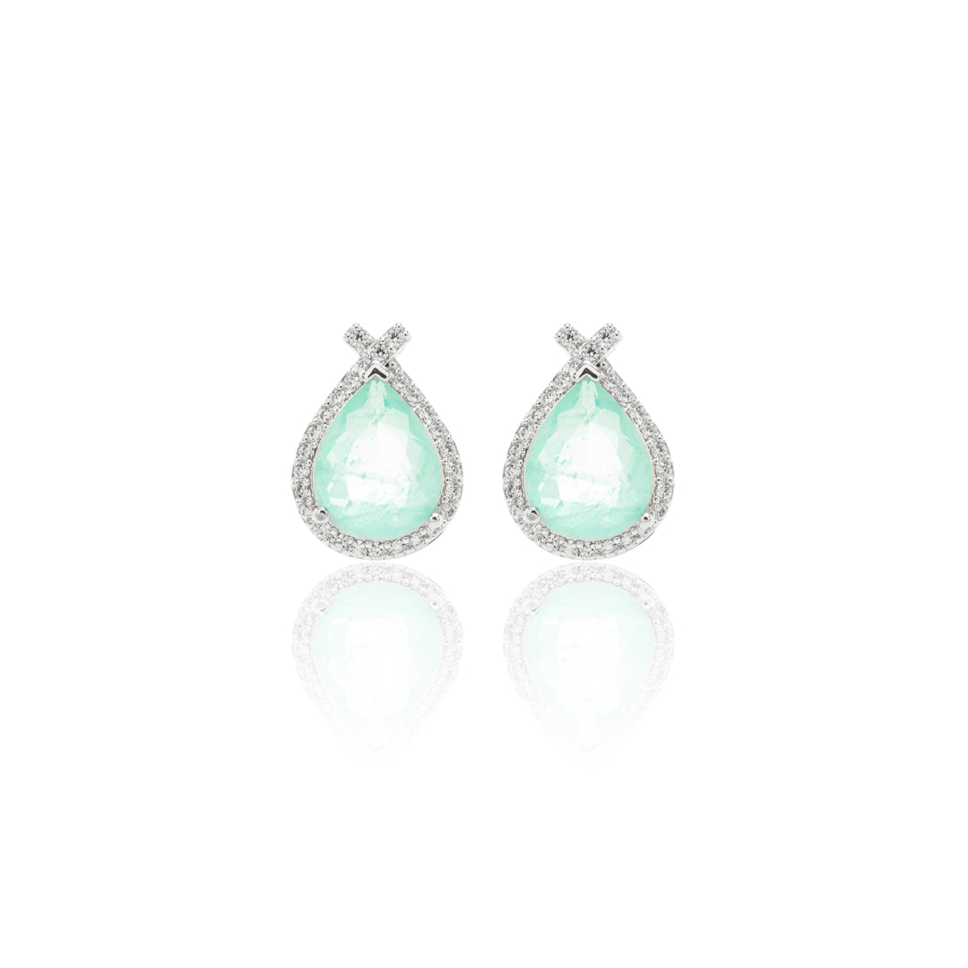 Light Blue Tourmaline Fusion Stone & White Zirconia Pear Drop Earrings, 925 Sterling Silver