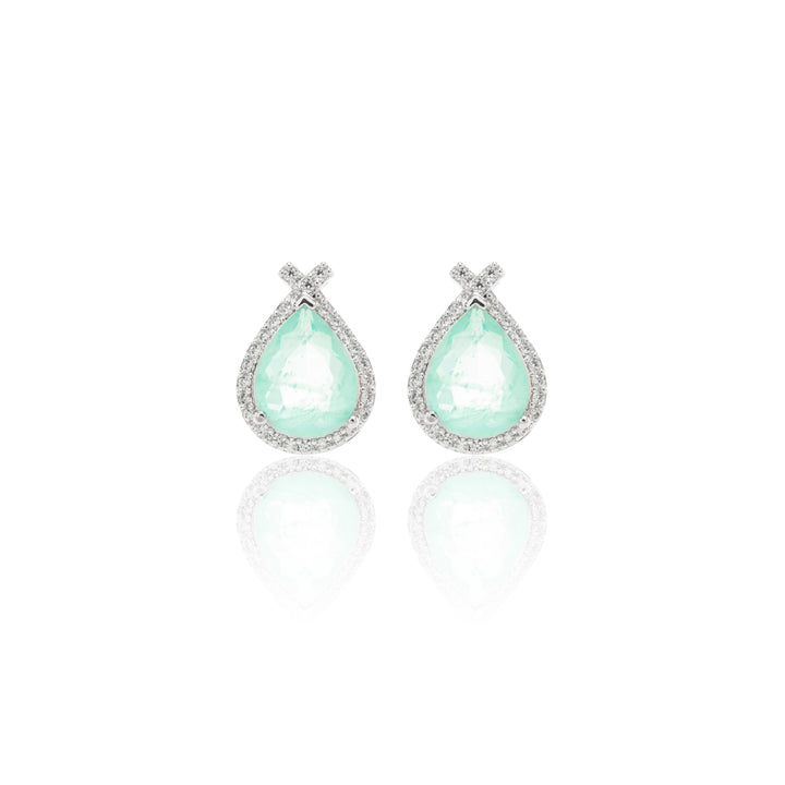 Light Blue Tourmaline Fusion Stone & White Zirconia Pear Drop Earrings, 925 Sterling Silver