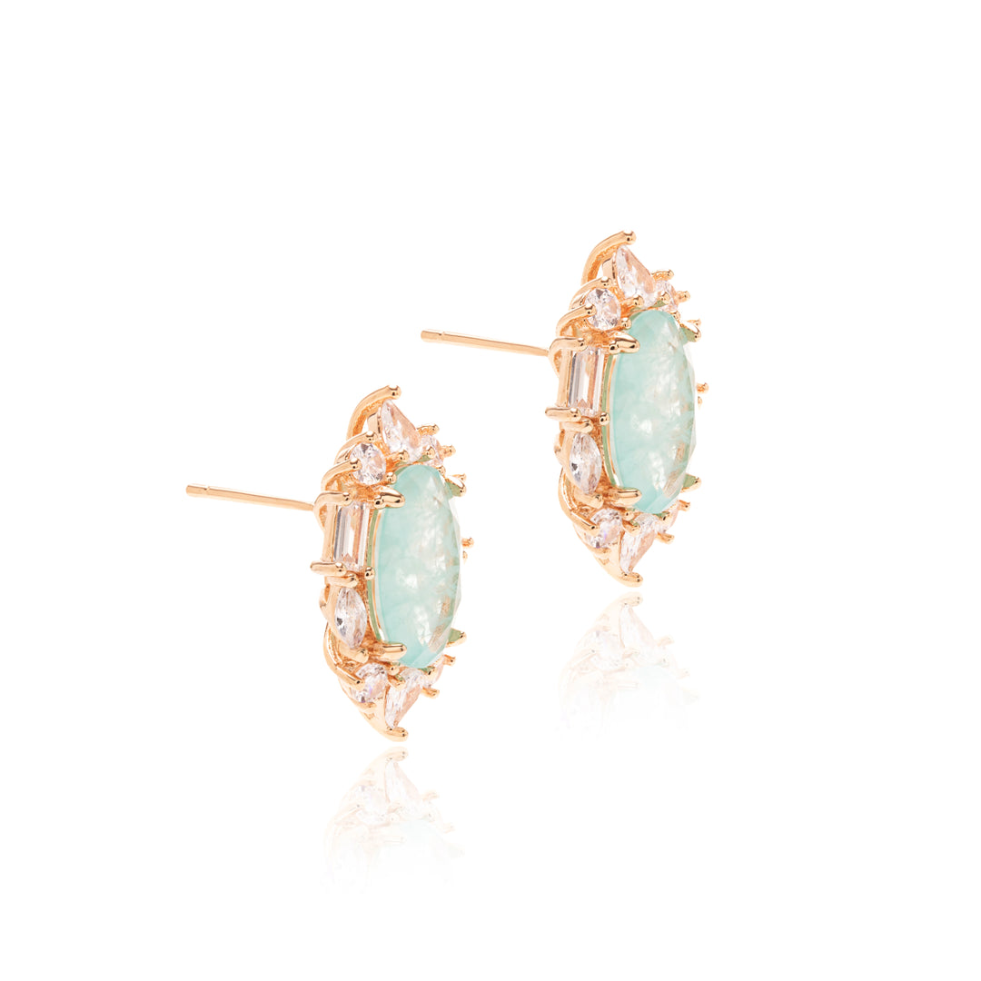 Light Blue Tourmaline Fusion & White Zirconia Oval Earrings, 18k Gold Filled