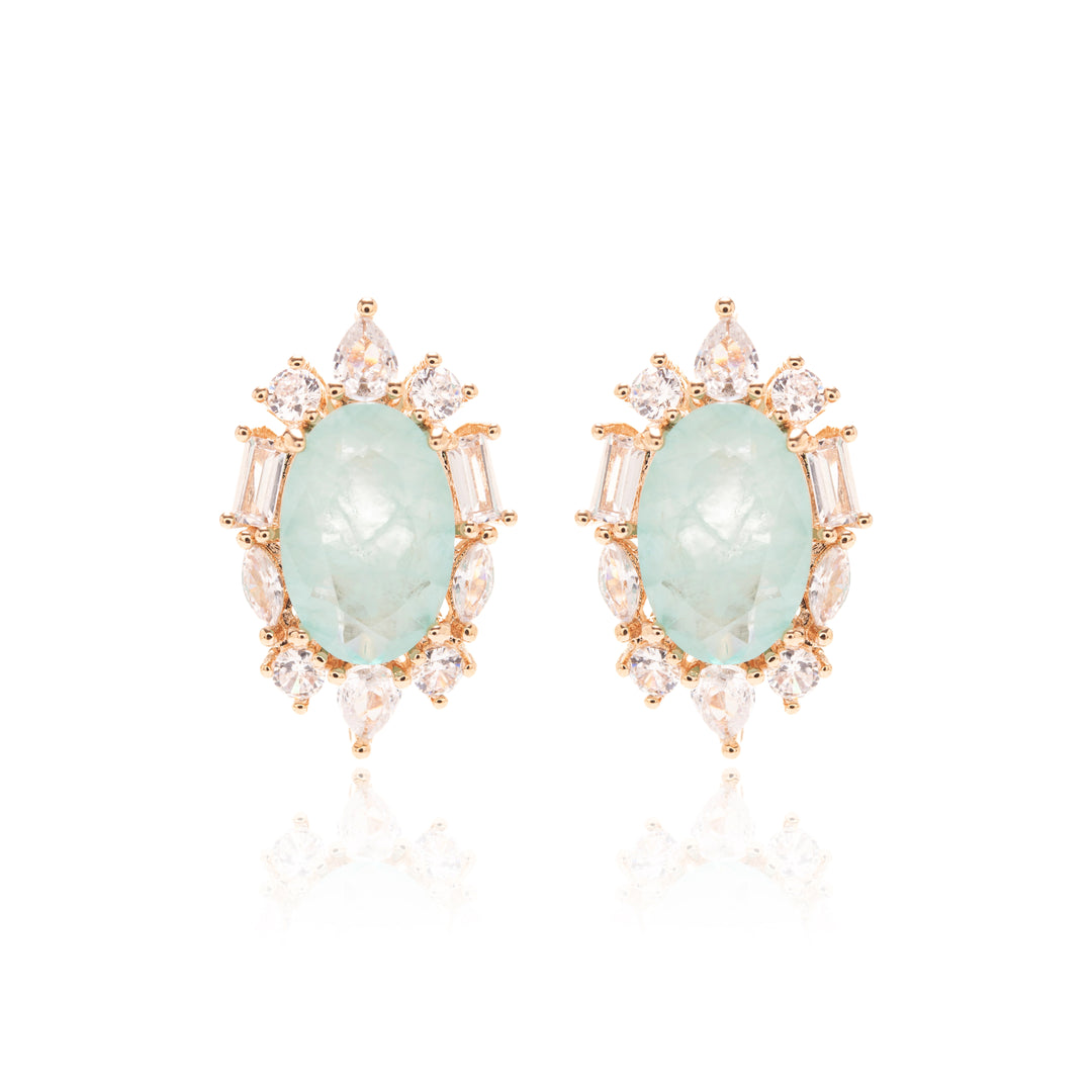 Light Blue Tourmaline Fusion & White Zirconia Oval Earrings, 18k Gold Filled