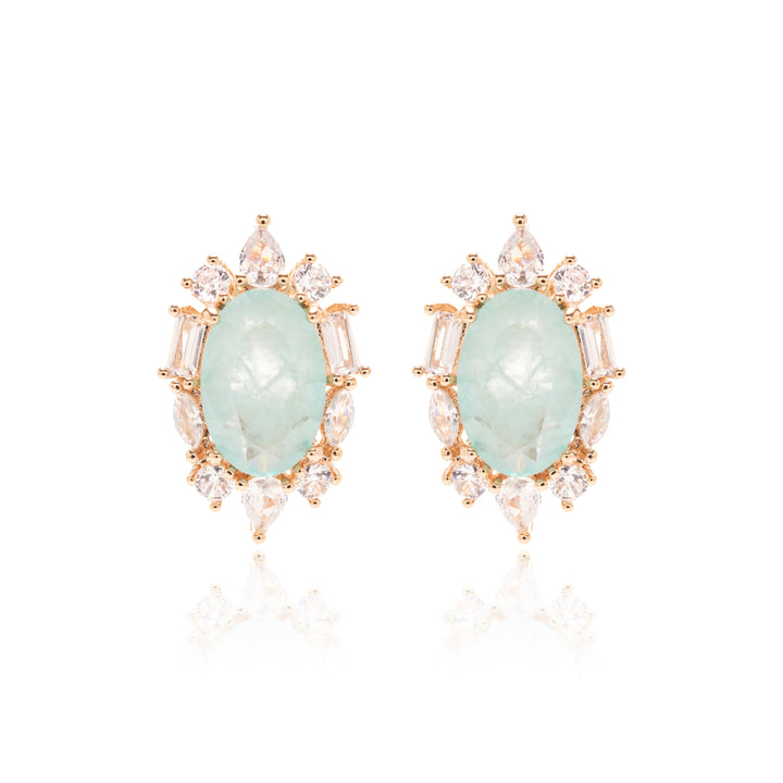 Light Blue Tourmaline Fusion & White Zirconia Oval Earrings, 18k Gold Filled