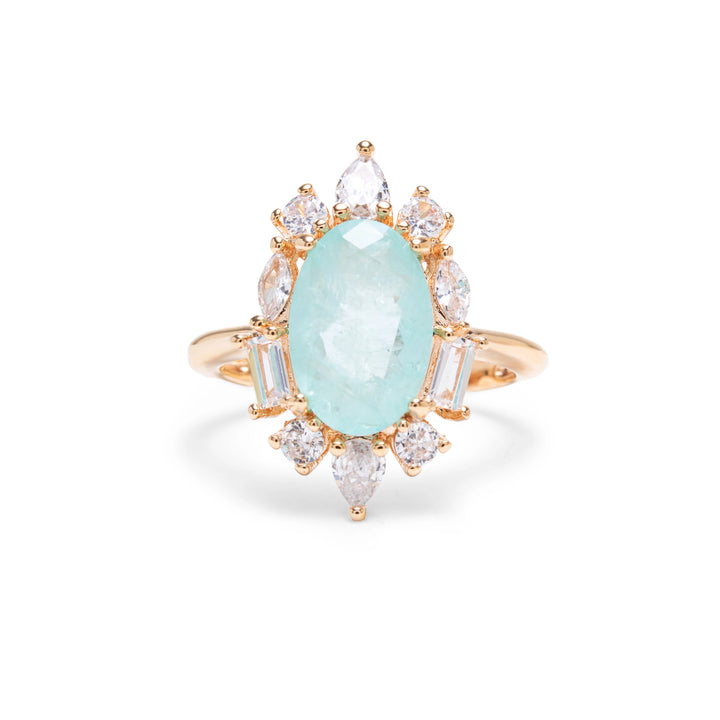 Light Blue Tourmaline Fusion & White Zirconia Oval Ring, 18k Gold Filled