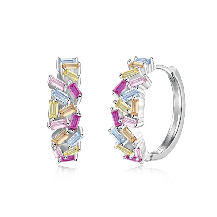 Light Purple Baguette Hoop Earrings, 925 Sterling Silver