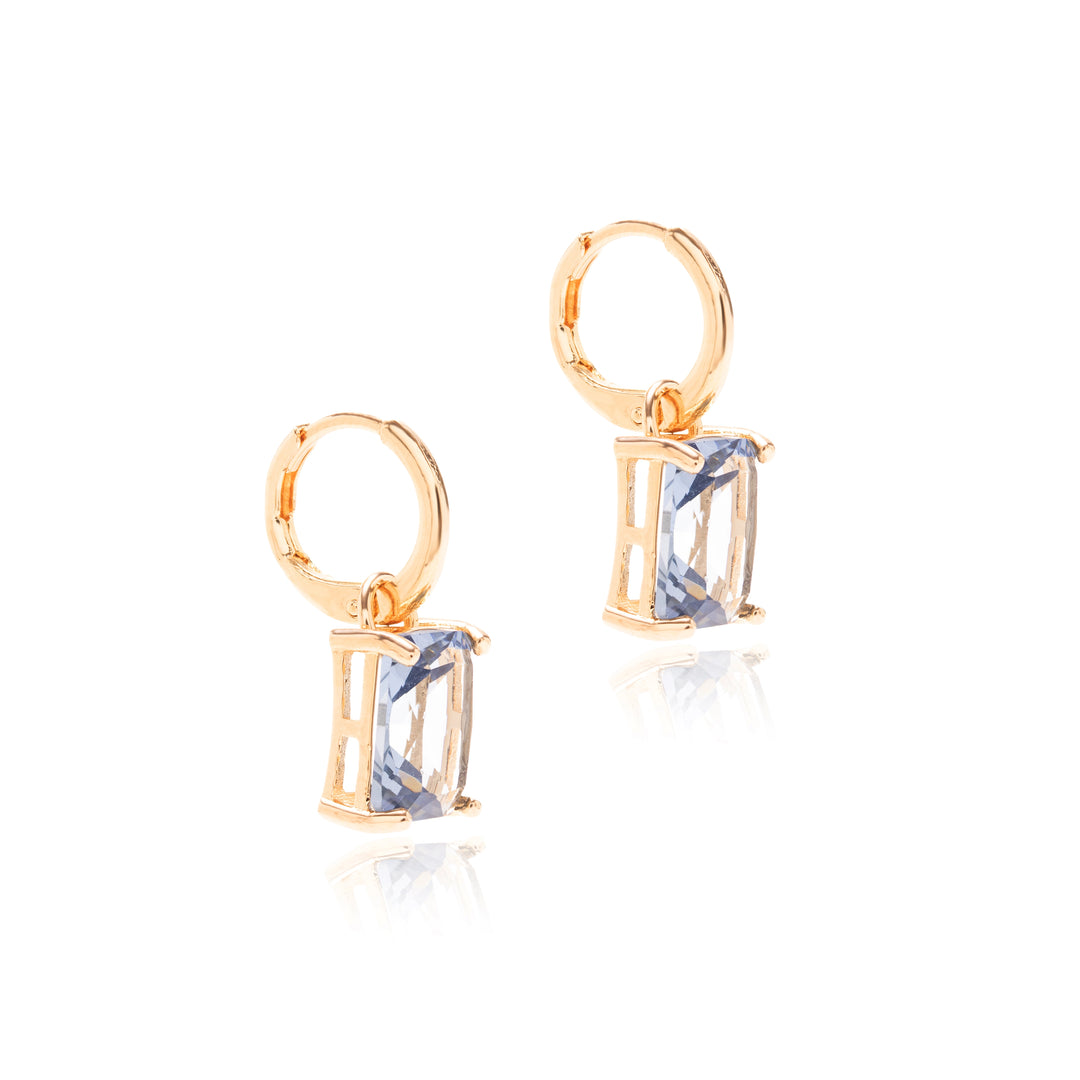 London Blue Crystal Rectangle Ear Bling Earrings, 18k Gold Filled