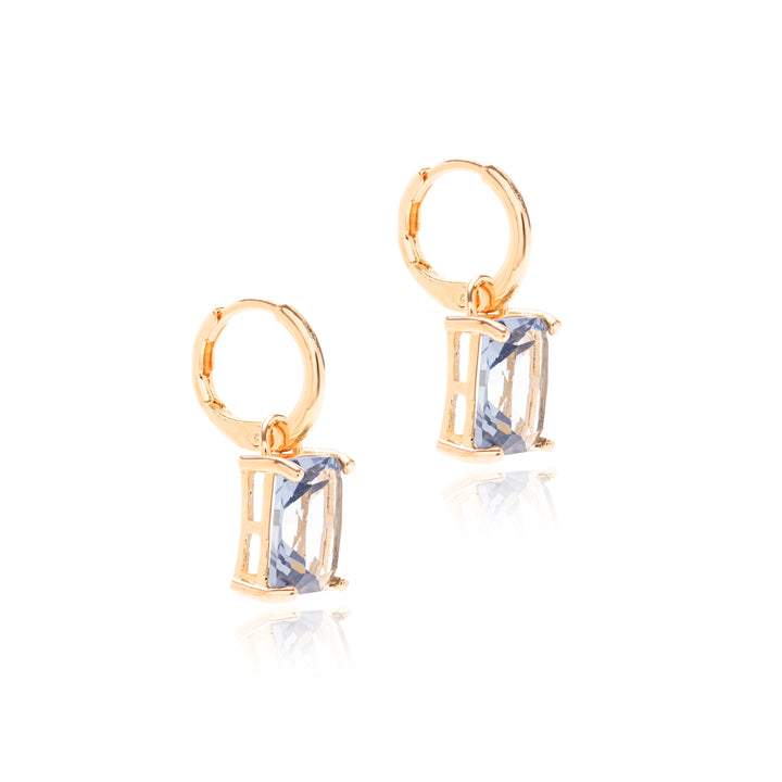 London Blue Crystal Rectangle Ear Bling Earrings, 18k Gold Filled