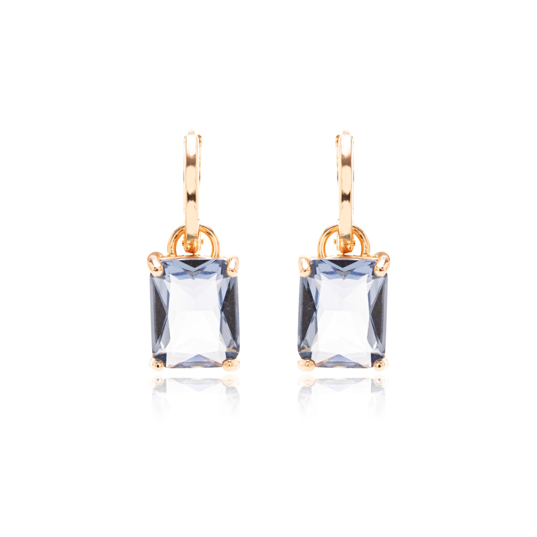 London Blue Crystal Rectangle Ear Bling Earrings, 18k Gold Filled
