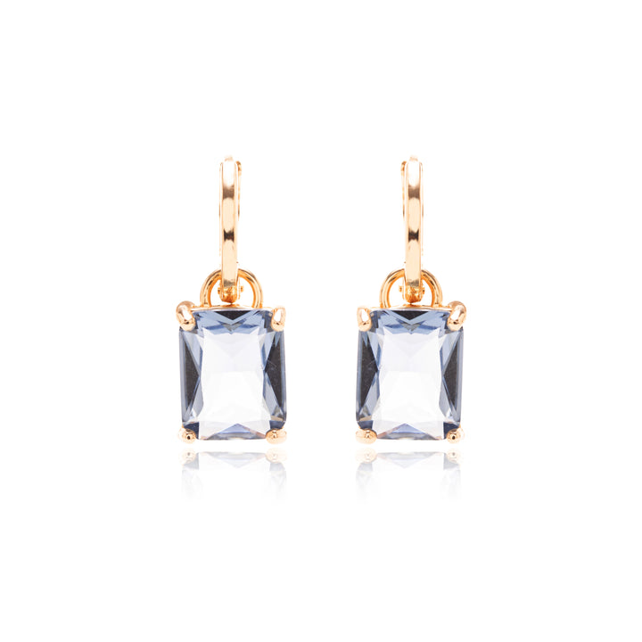 London Blue Crystal Rectangle Ear Bling Earrings, 18k Gold Filled