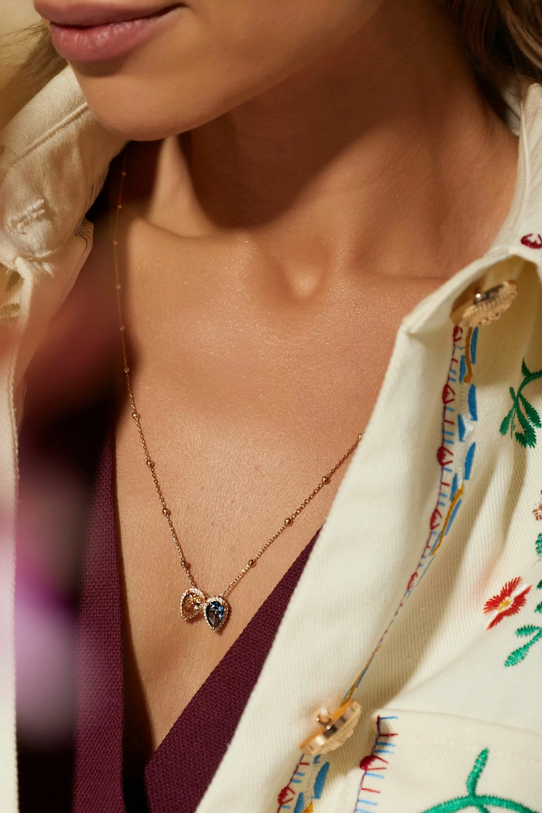 London Blue, Citrine & White CZ Scapular Teardrop Necklace, 18K Gold Filled