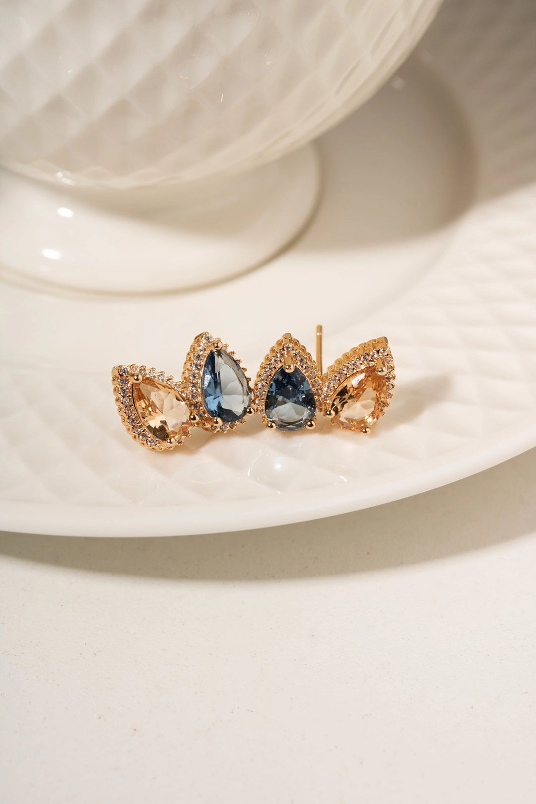 London Blue, Citrine & White CZ Teardrop Earrings, 18K Gold Filled