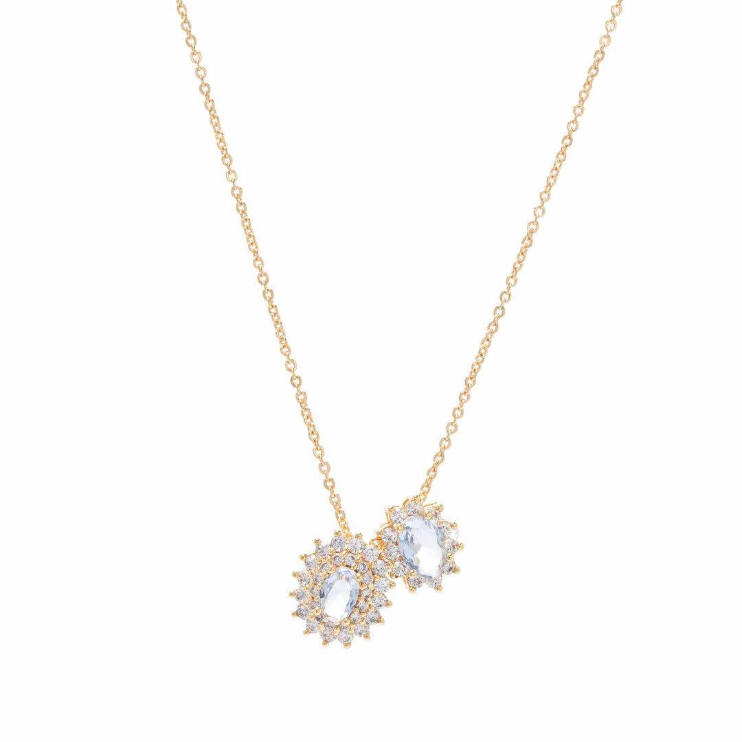 London Blue & White CZ Oval Crystal Necklace, 18K Gold Filled
