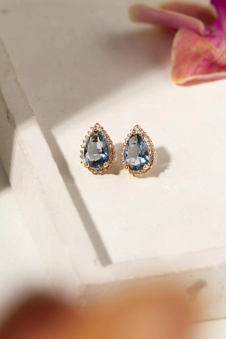 London Blue & White CZ Teardrop Earrings,18K Gold Filled