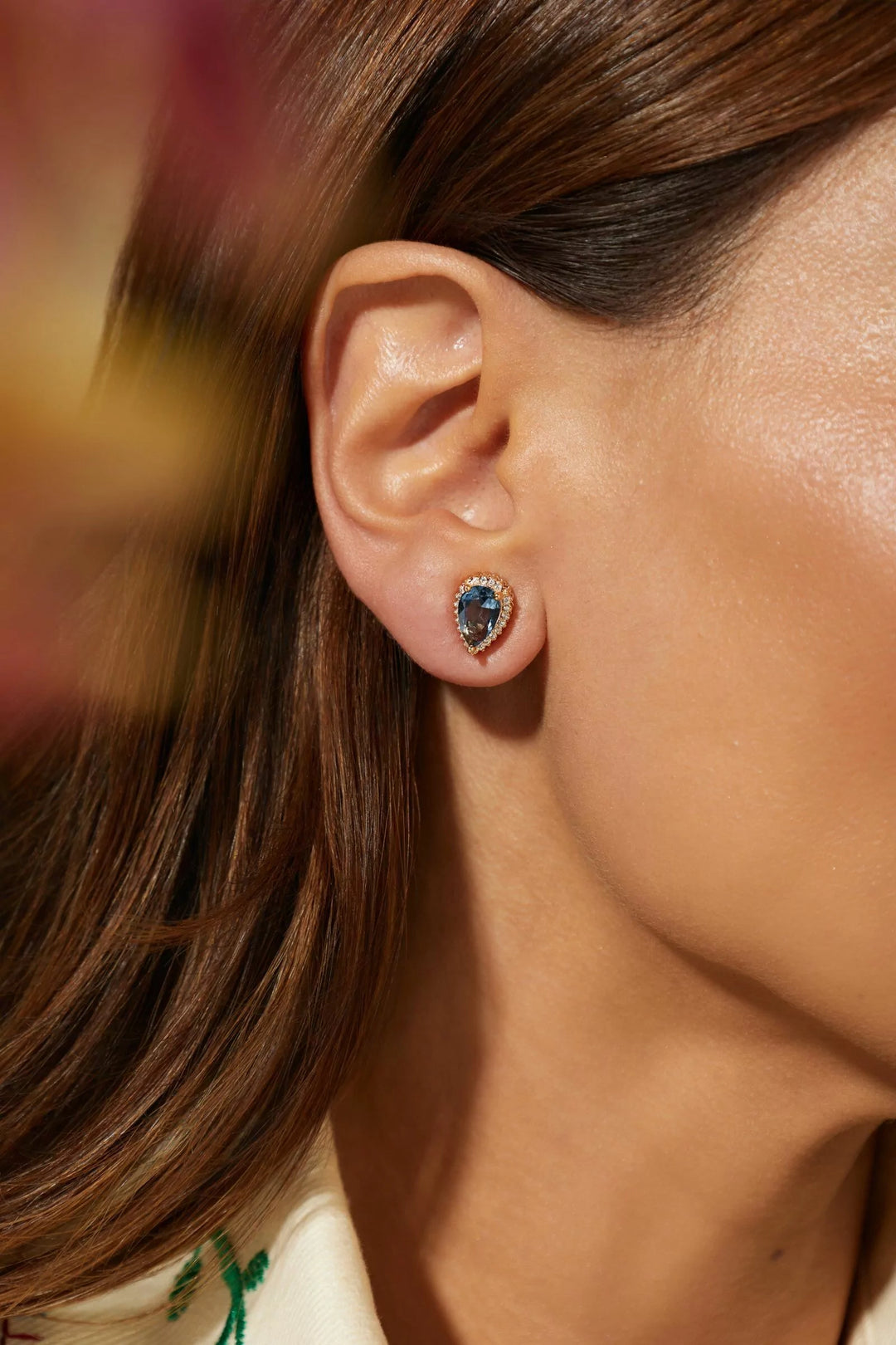 London Blue & White CZ Teardrop Earrings,18K Gold Filled