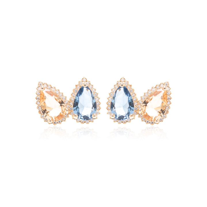 London Blue, Citrine & White CZ Teardrop Earrings, 18K Gold Filled
