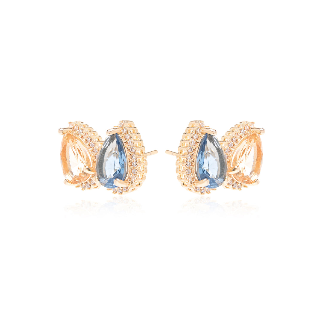 London Blue, Citrine & White CZ Teardrop Earrings, 18K Gold Filled
