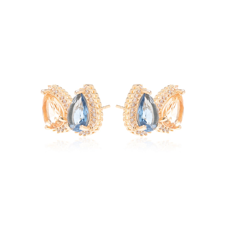 London Blue, Citrine & White CZ Teardrop Earrings, 18K Gold Filled