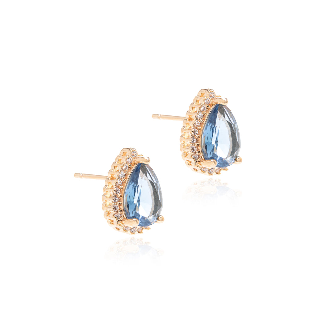 London Blue & White CZ Teardrop Earrings,18K Gold Filled