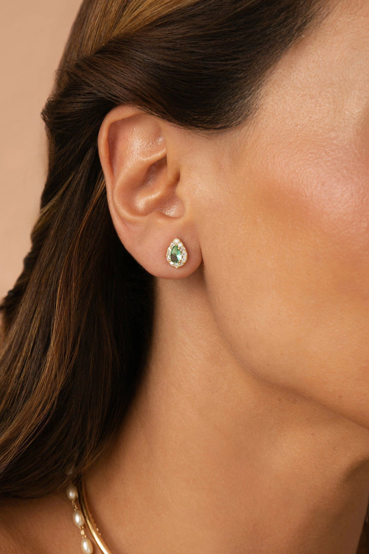 Mini Paraíba Crystal Teardrop Earrings with White Zirconias, 18k Gold Filled